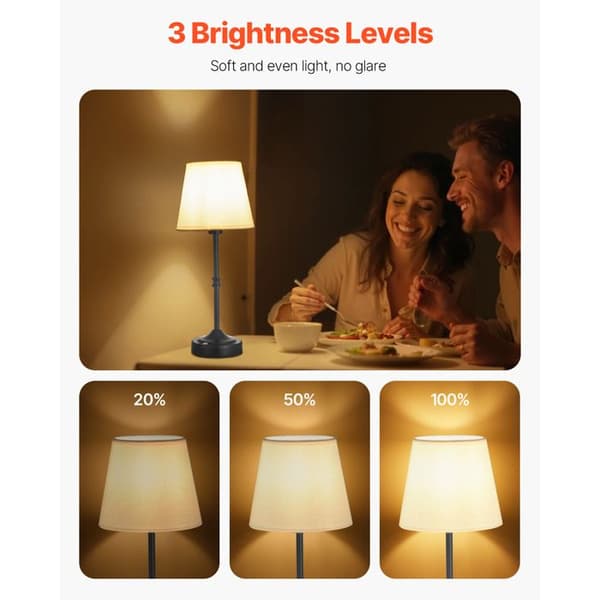 Bordlampe - DUOKU - Sæt af 2 - Genopladelig 5200 mAh - 3 Lysniveauer - Hvid LED