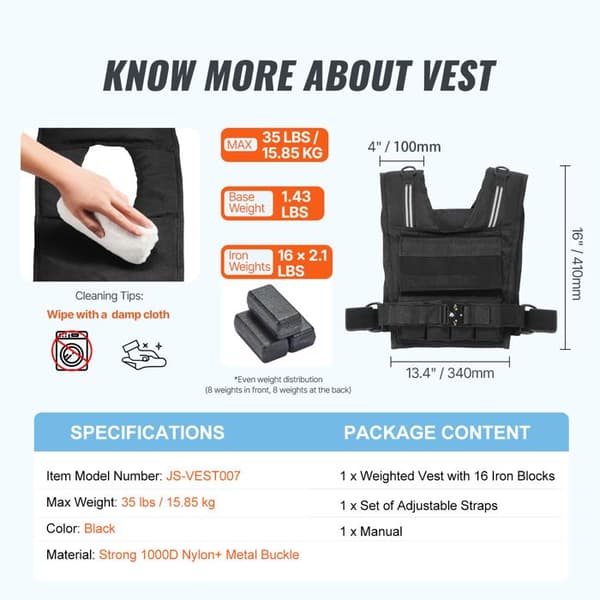 Viktad väst - DUOKU - JS-VEST007 - 35 lb (15,85 kg) - Nylon 1000D - Reflekterande band