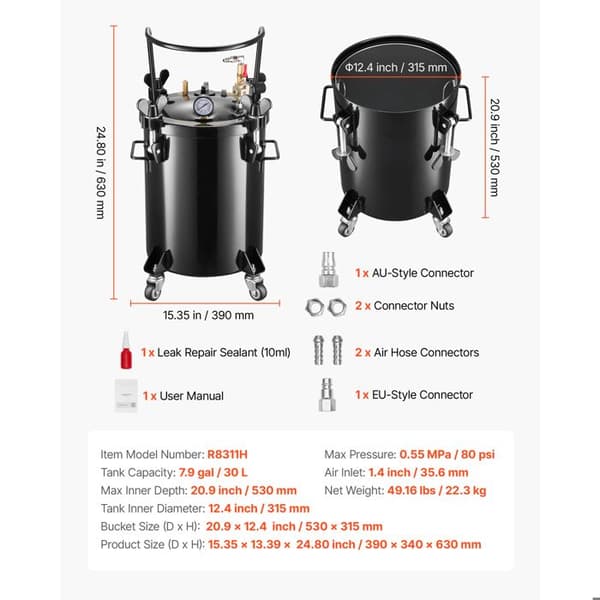 Trykmalingsbeholder-Duoku-Kapacitet 30 L-Maksimalt Tryk 0,55 MPa-med Hurtigkoblinger-Sort