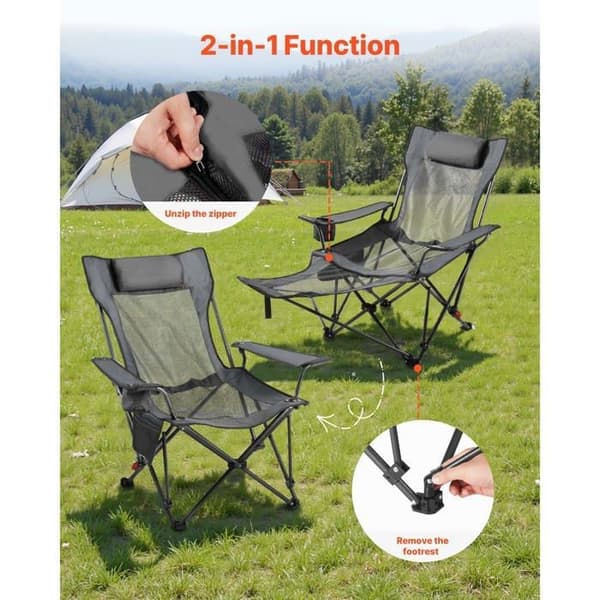 Fällbar Campingstol - DUOKU - YL-15005-2 - 4 Justerbara Positioner - Fotstöd - 100 kg - Grå Grå