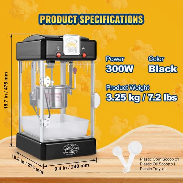 Popcorn-kone - DUOKU - NP08001SE - 300 W - 2,5 oz - Musta Svart