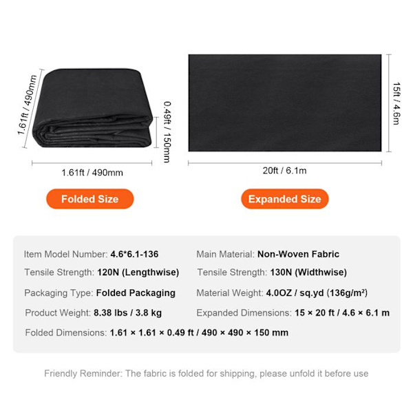 Geotextil - DUOKU - 15x20FT - Robust 4OZ - Markskydd - Dräneringskontroll