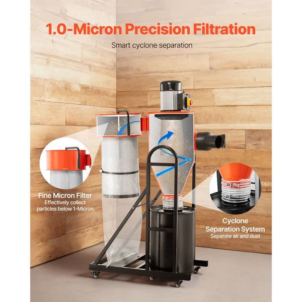 Cykonisk dammsamlare - DUOKU - DC20002 - 1,5 HP - Filtrering 1 mikron - 47,3 L