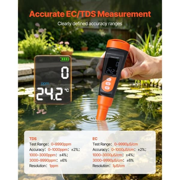 Bärbar TDS-testare - Duoku - Multiparametrisk mätapparat EC/TDS 0-9990 ppm, Digital vattenkvalitetsanalysator med ATC
