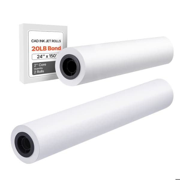Hvid Tegnepapir Rulle-Duoku-Stort Format 609,6 mm x 45,7 m-Sæt med 2 Ruller til CAD Plotter, Kerne på 50,8 mm