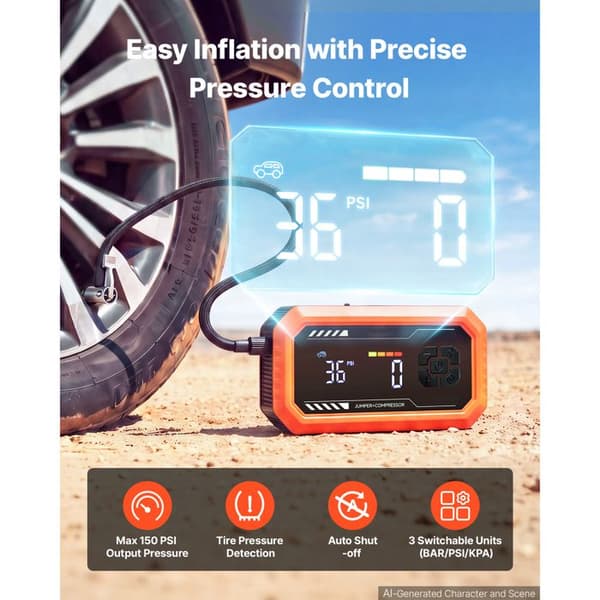 Batteriboost med luftkompressor - DUOKU - JS-638 - 3000 A - 10000 mAh - Kompressor 150 PSI Ej specificerat