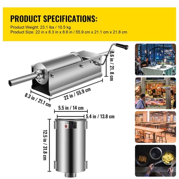 Manuel Pølsepresser-Duoku-5 L-Vertikal Kødfylder-Dobbelt Hastighed Design-304 Rustfrit Stål