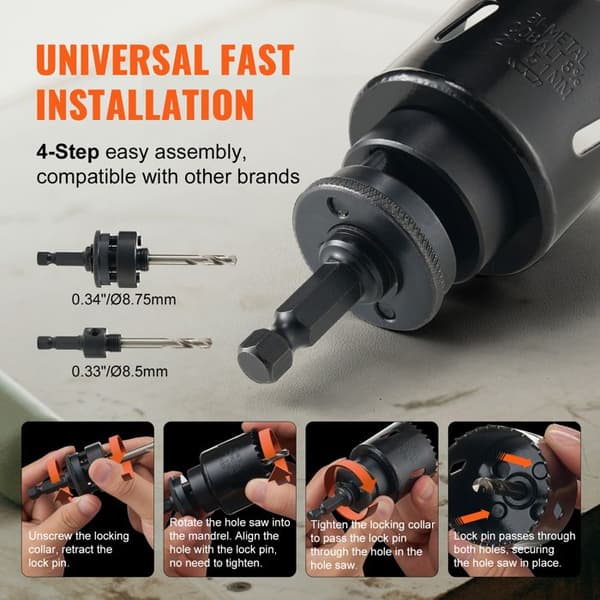 Kit för hålsåg - DUOKU - 18 delar - Bimetallblad M42 - Borrar ingår - Storlekar 3/4" till 4-1/2"