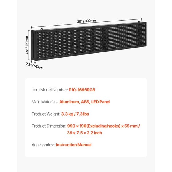 LED Skylt Programmerbar-Duoku-99x19 cm-Fullfärg Digitalt Display P10-Anpassningsbar Text och GIF