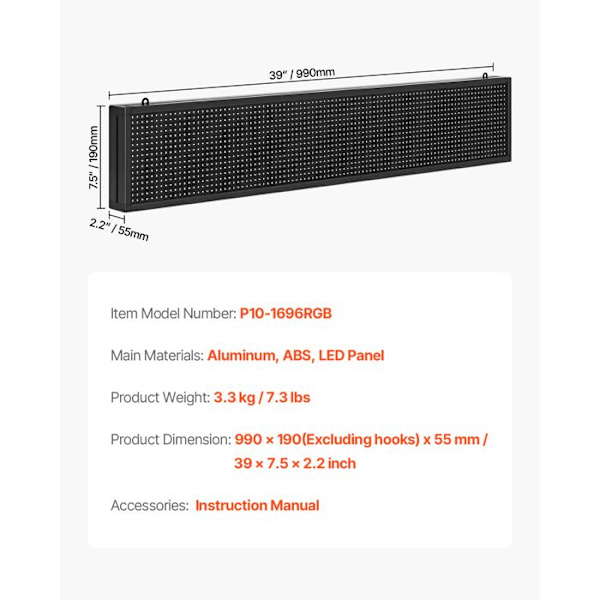 Programmerbar LED-skylt-Duoku-99x19 cm-Digital farvepanel P10-Tilpasselig tekst og GIF