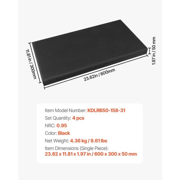 Klæbende Væg Akustikpanel-Duoku-Sæt af 4-Soundproof Fiberglas Paneler 60x30x5 cm-Sort