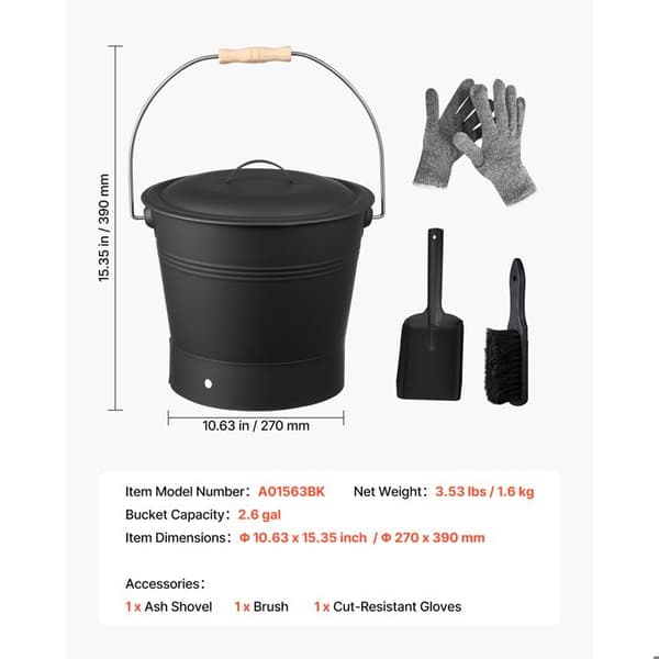 Metallask för aska - DUOKU - A01563BK - 9,8 L - Kolstål - 4-delarsset (lock, spade)