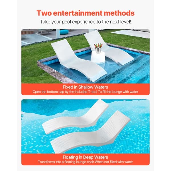 Sæt med 2 Langsæder til Swimmingpools - Duoku - Vandtilpasset op til 12,7 cm, til afslapning ved poolen og terrassen