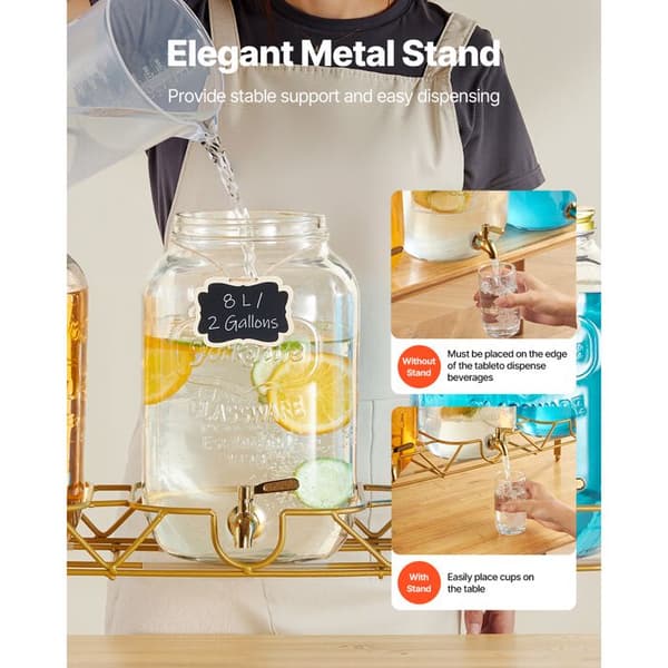 Drikkevaredispenser - DUOKU - 8 L - 3 stk - Glas karaffel - Metal stativ Transparent