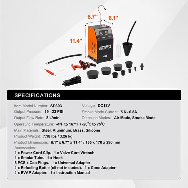 Läckagedetektor - DUOKU - SD303 - 12V - 5,6-6,8A - 19-23PSI