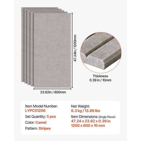 Självhäftande akustikpaneler - DUOKU - LYPB51206 - 5-pack - 120x60x1 cm - Högdensitetspolyester skum Kamel