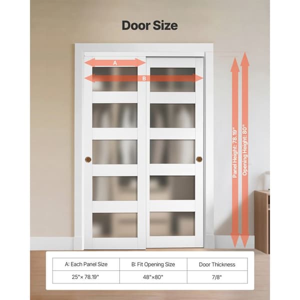 Skjutdörrar för garderob - DUOKU - BL17-48 - 1219×2032 mm - Dubbel 5 paneler frostat glas - Trä/MDF - Vit Vit