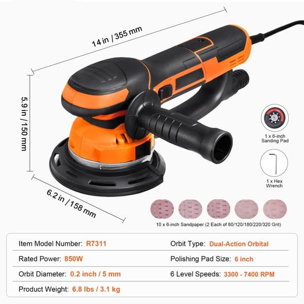 Orbitalslipmaskin - DUOKU - R7311 - 850 W - Variabel hastighet - Antidammanslutning