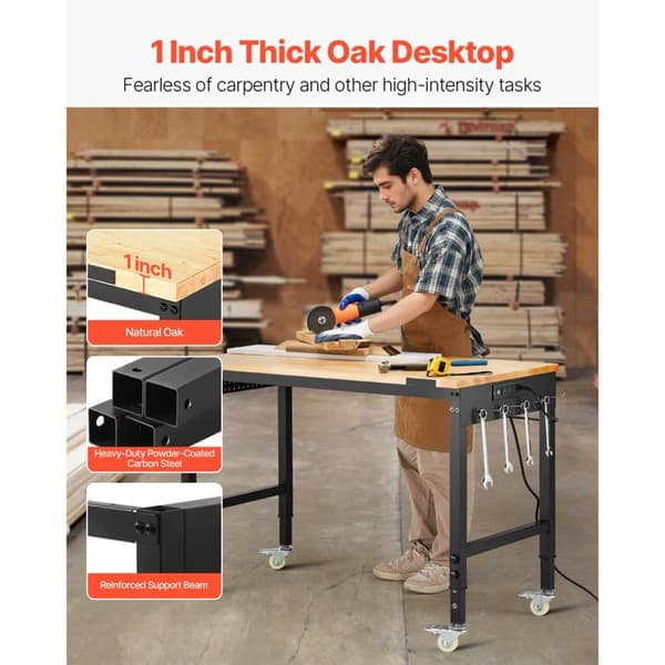 Garage Workbench-Duoku-With Wheels and Adjustable Height-Load Capacity 907.2 kg-Equipped with an Electrical Socket