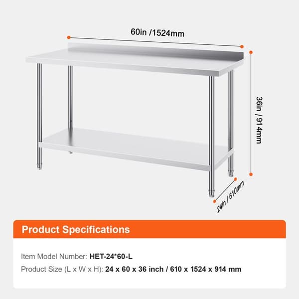 Arbejdsglæde - DUOKU - Fødevareforberedelse - Rustfrit Stål - Højden kan justeres - 1524 mm
