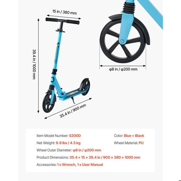 Scooter - DUOKU - S200D - Säädettävä ohjaustanko - 2 pyörää (PU 200 mm) - Alkaen 8 vuotta Blå + svart