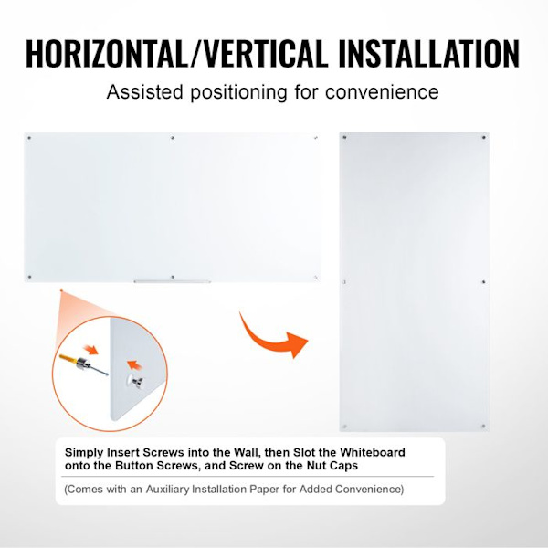 Magnetisk Whiteboard - DUOKU - 72"x36" - Härdat Glas - Väggmontering - Torrtorkbar