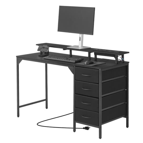 Computer Desk 120 cm-Duoku-with Integrated LED Lighting and Electrical Outlets-with 4 Spacious Drawers-Black