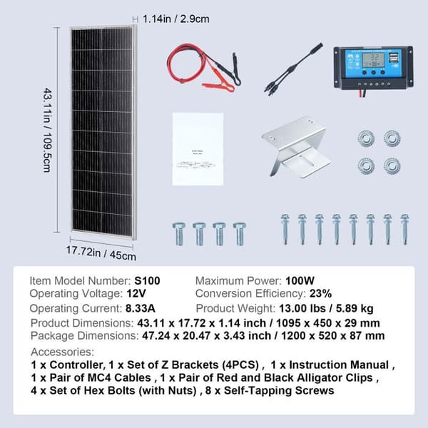 Duoku 100 W Monokide-paneeli - 12 V monokide-paneeli + ohjain - IP68-suojattu