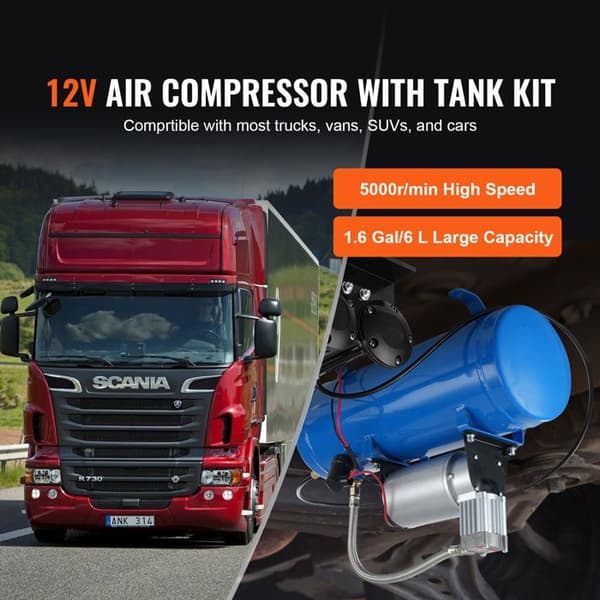 Luftkompressor - DUOKU - HS-661 - 12 V - Tank 1,6 Gallon - 120 psi