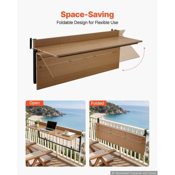 Balkongfällbord 120x37 cm - Duoku - Fällbart bord anpassat för terrass- och utomhusräcken, justerbar höjd