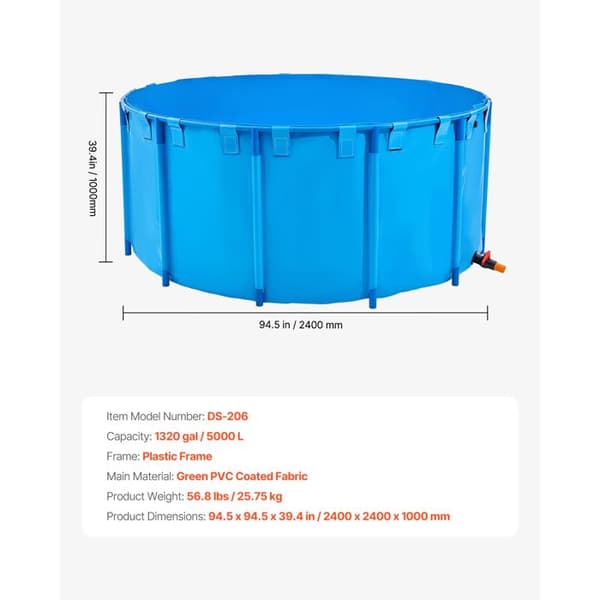 Fiskdamm - DUOKU - DS-206 - Kapacitet 5000 L - PVC-tyg - Stabil plastram Blå