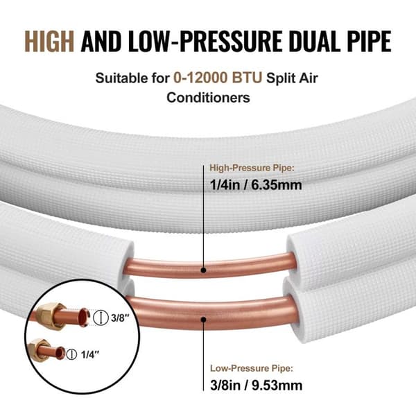 Sæt af Mini-Delte Rør-Duoku-7620 mm-Cuprør med Ydre Diameter 6,4 og 9,5 mm-Triple Lag Isolering