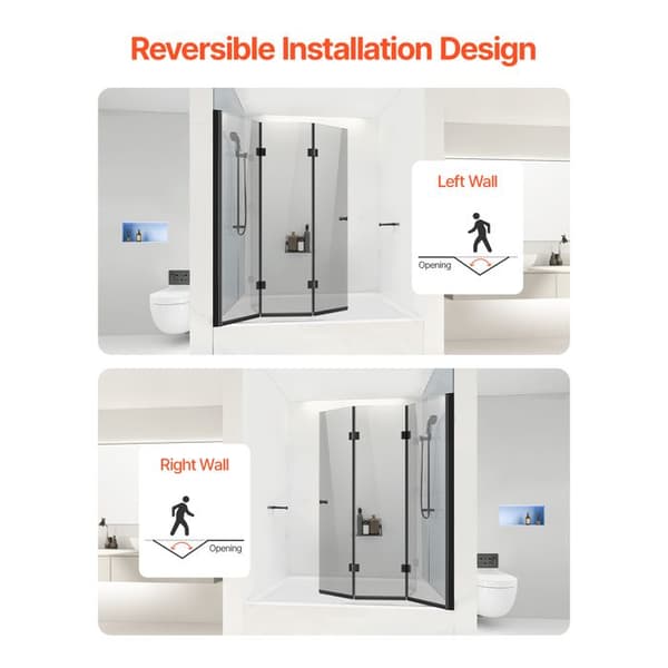 Brusebadekar-dør - DUOKU - Model 1295x1422 mm - 6 mm Sikkerhedsglas - 3 Paneler - Mat Sort Svart