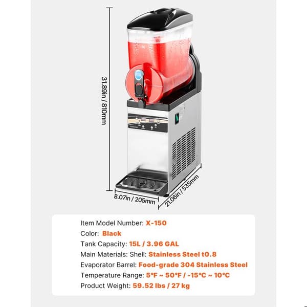 Granita-maskine - DUOKU - Model X-150 - Beholder 15 L - Rustfrit Stål - Ideel til Granitas Svart