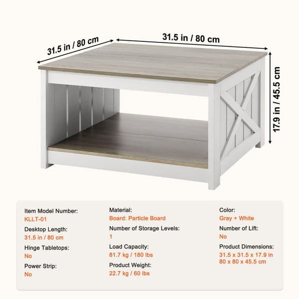 Coffeetable - DUOKU - KLLT-01 - 31,5 tum - Spånskiva - Grå och Vit Grå + Vit