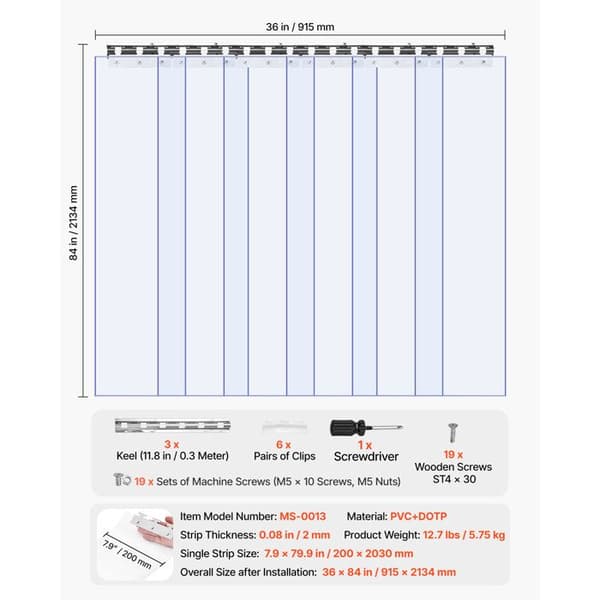 Gardiner med remmar - DUOKU - MS-0013 - 0,9x2,1 m - 6 Transparenta Band - Termisk Isolering Transparent