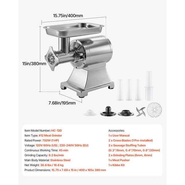 Professionell köttkvarn - DUOKU - HC-12D - 750 W - 4,2 kg/min - N°12