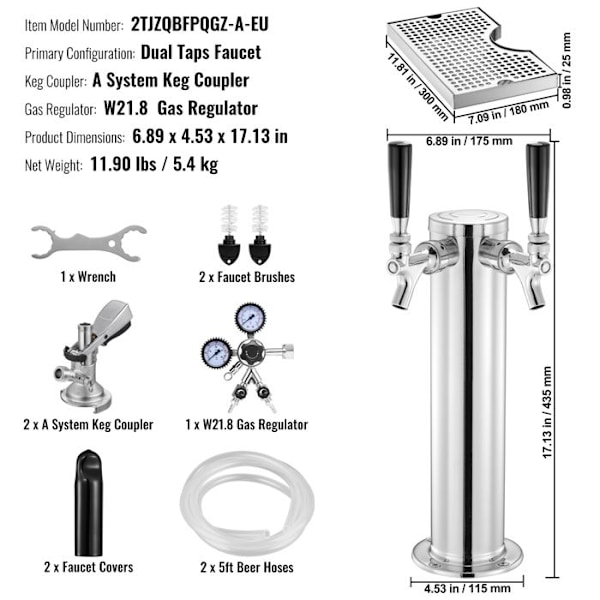Fut-tourset - DUOKU - Dubbla kranar - 5,4 kg - System A - Regulator W21,8
