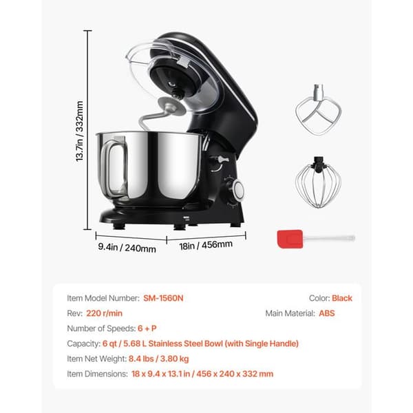 Stativblender - DUOKU - SM-1560N - 6 hastigheder + P - Skål i rustfrit stål - Sort