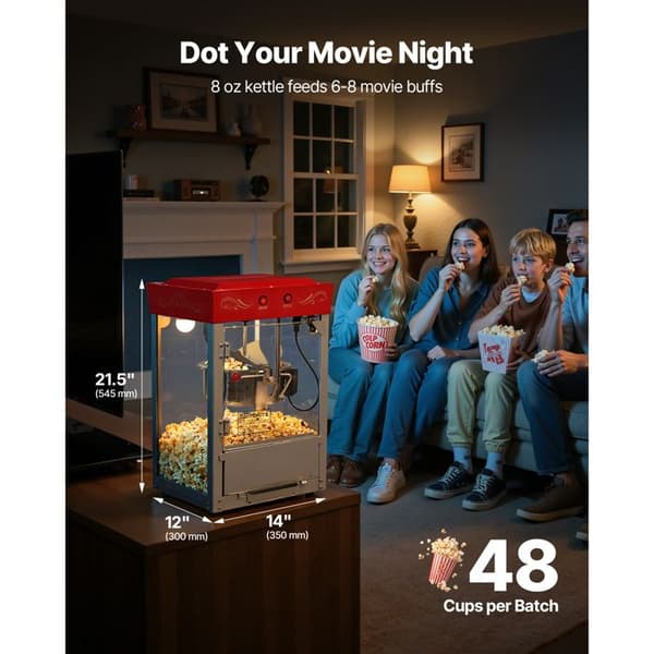 Popcornmaskine - DUOKU - NP08T - 800 W - Kapacitet 0,2 kg - 48 Kopper per Portion Röd