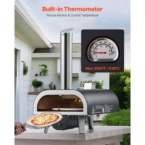 Bärbar Pizzaugn 305 mm för Utomhus-Duoku-Drivs med Vedpellets-Utrustad med Elektrisk Rotationssystem Noir (pulveriserad)