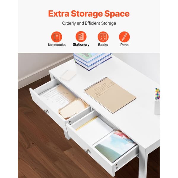 Bureau Compact med Opbevaringsskuffer-Duoku-Studie Bord til Børneværelse-Minimalistisk Design til Tegning-Hvid