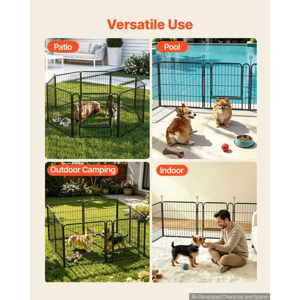 Hundegård - DUOKU - SKU11-242408 - 8 foldbare metalpaneler - med dør - 61 cm Svart