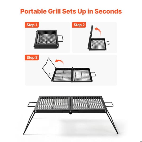 Fällbar Grill 61 cm-Duoku-för Lägereld, Bärbar Grill i Robust Stål, för Matlagning över Öppen Eld vid Camping eller Utomhus