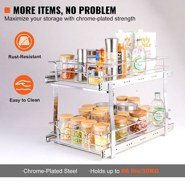 Skab Organizer - DUOKU - Model LX-C9274 - 2 Niveauer - Forkromet Stål - Sølv Pengar