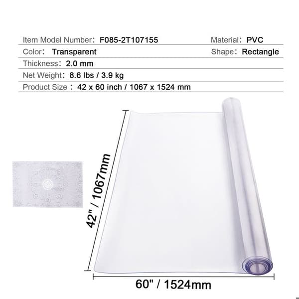 Bordslakan - DUOKU - 106,7 x 152,4 cm - Transparent Skydd - Tjocklek 2,0 mm - PVC Transparent