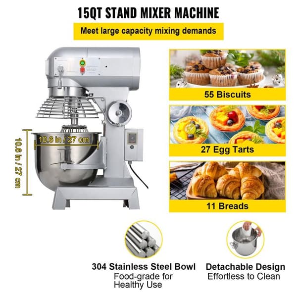 Robot Pâtissier - DUOKU - 600 W - 15 Qt - 3 Hastigheder - Rustfrit Stål