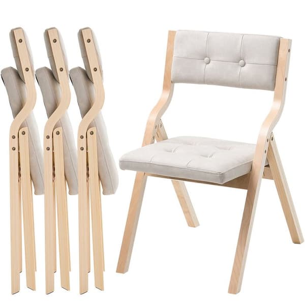 Foldable Wooden Chair - DUOKU - Set of 4 - Padded Seat - Quick Assembly - Beige beige