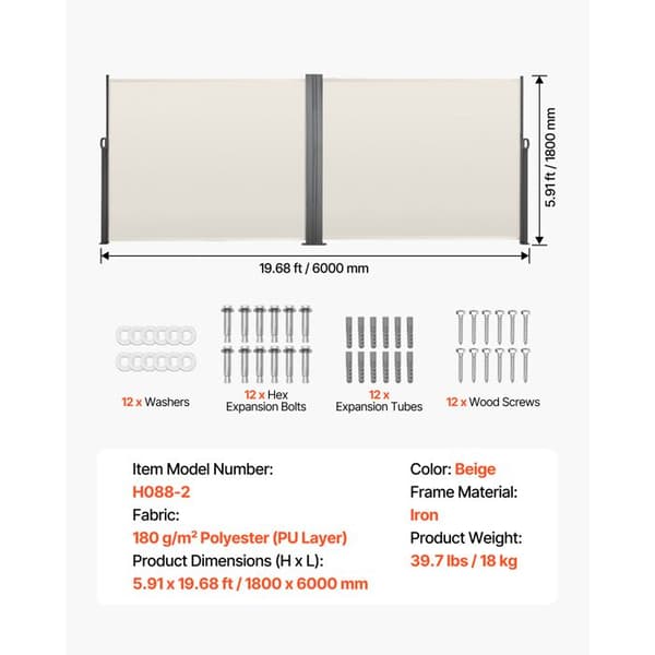 Fällbar sidobutik - DUOKU - H088-2 - 180x600 cm - Polyesterduk 180 g/m² - Järnram beige
