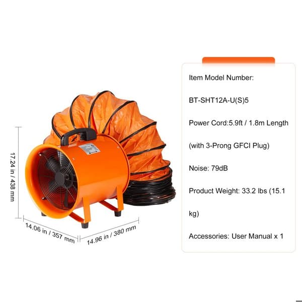 Bærbar Ventilator - DUOKU - BT-SHT12A-U(S)5 - 367 W - 2574 CFM - 80 dB